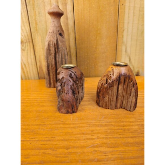 Collection of 3 Unique Vintage Rustic Live Edge Candle Holders - Picture 10 of 13